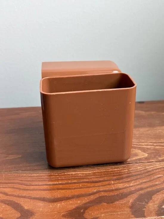 Small Brown Plastic Stationary Desk Organizer w/ Drawers - Picture 3 of 10